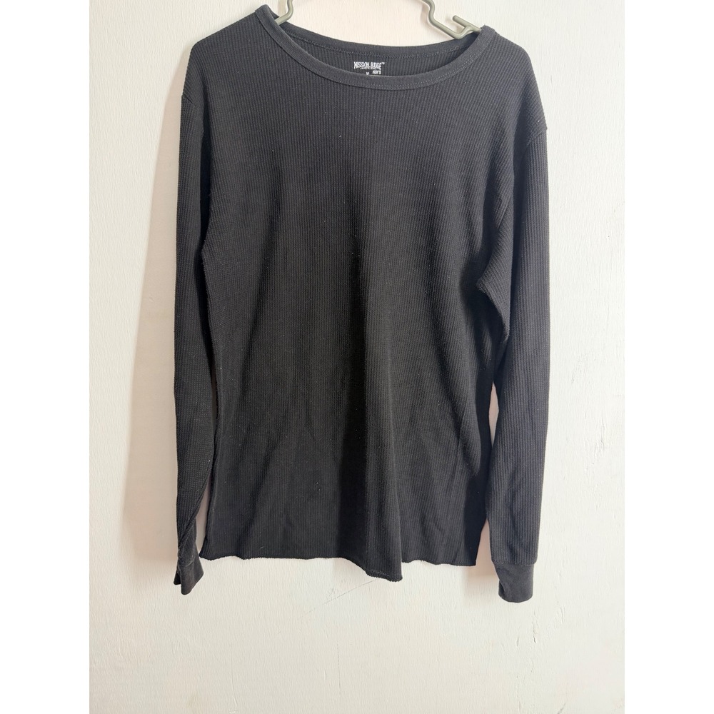 Mission Ridge Mens XL Black Waffle Knit Thermal Long Sleeve Shirt Crew Neck Top
